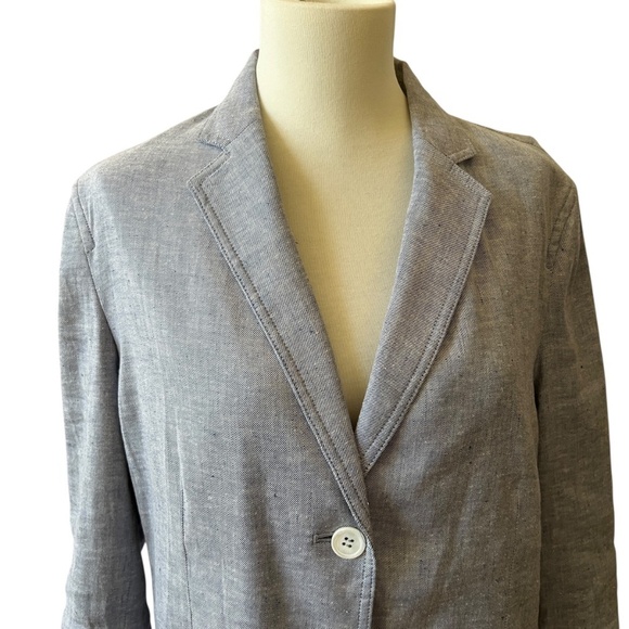 THEORY BLAZER 12 LINEN BLEND CAREER CASUAL PREPPY 2 BUTTON DRAPED PACTCH POCKETS - Picture 3 of 12